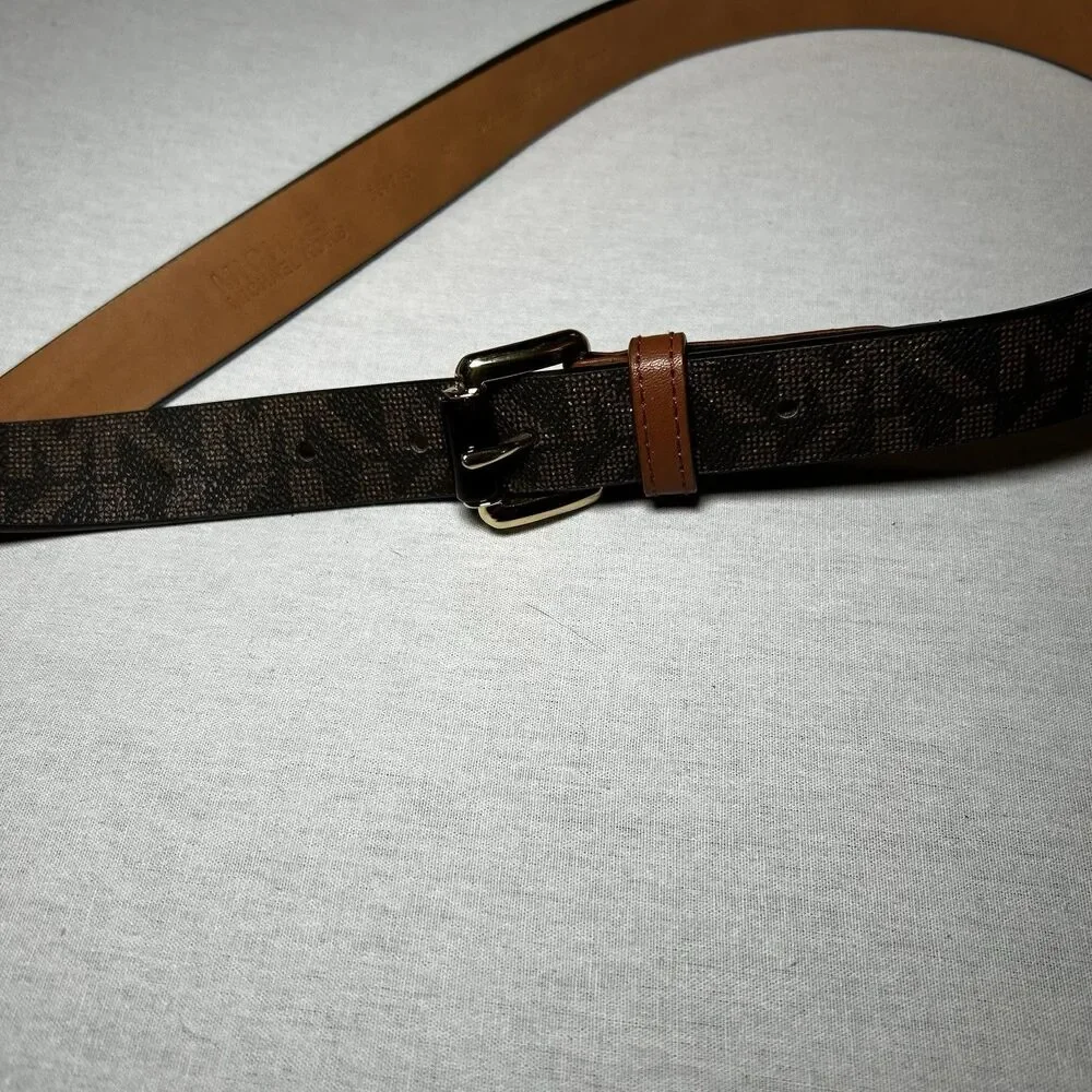 Michael Kors women's belt in brown signature logo print, tortoise shell accent
